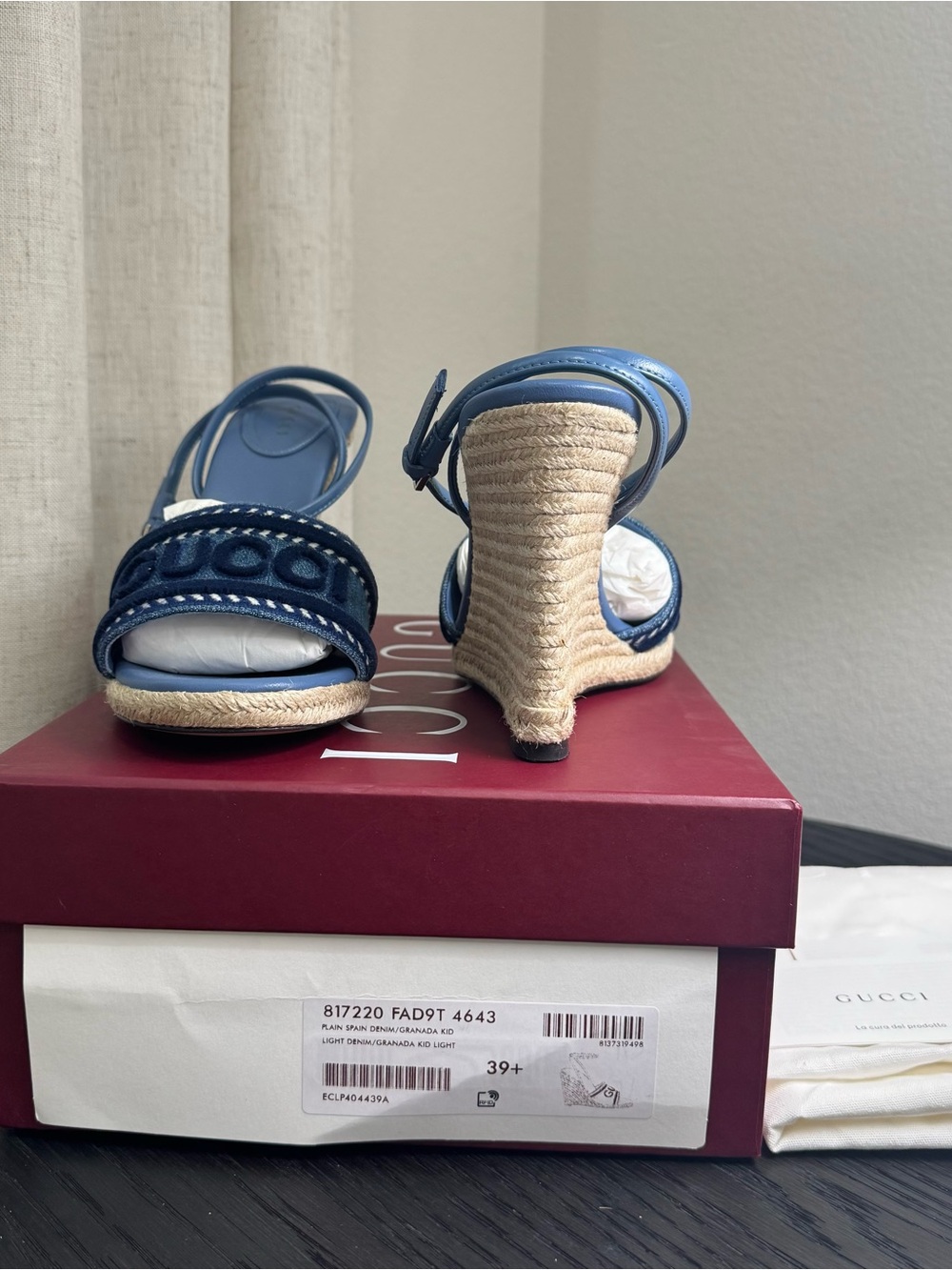 Gucci Ines Logo Denim Wedge Espadrilles 39.5 - Picture 8 of 8